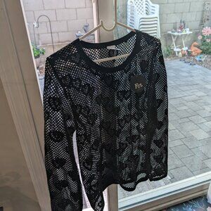 Black mesh top with heart pattern by Fct.